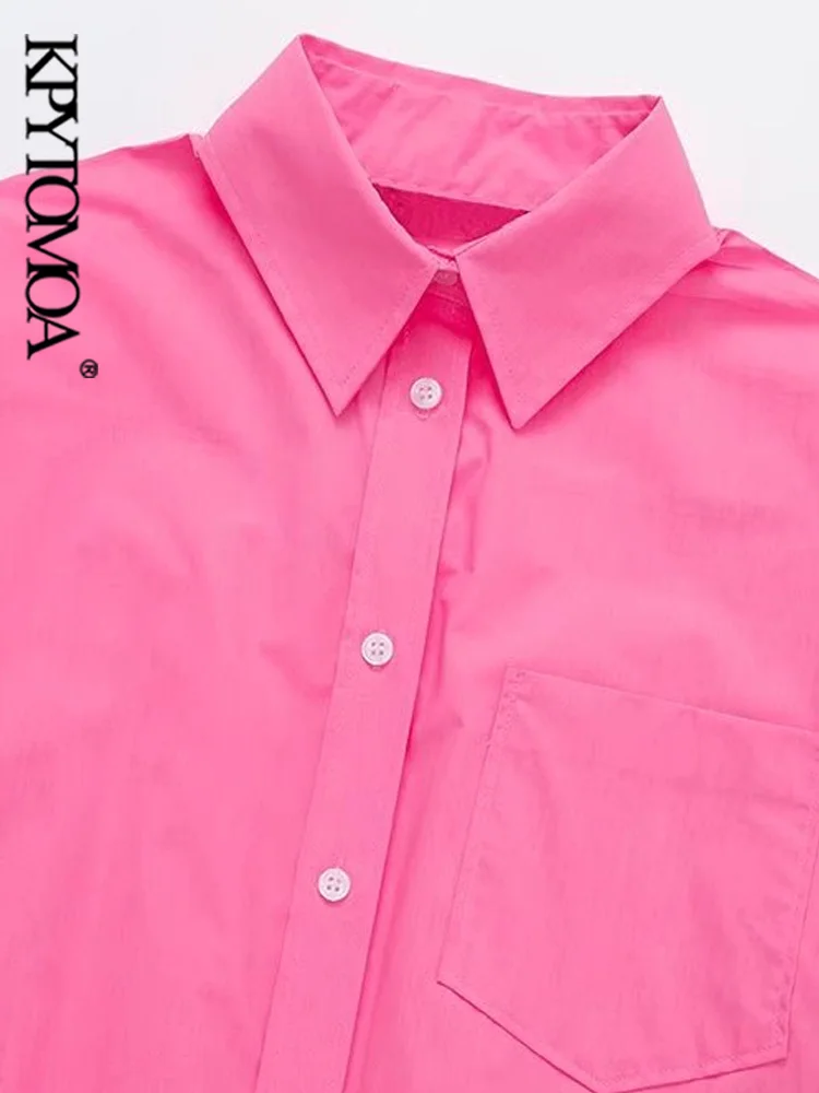 KPYTOMOA Женская мода с накладным карманом большой размер винтажная блузка длинным