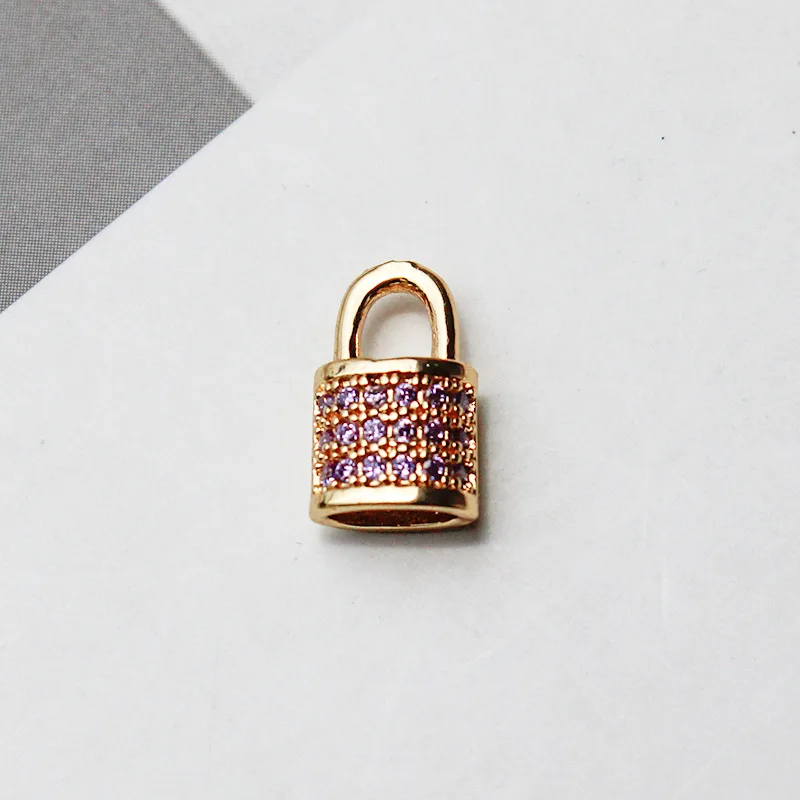 

Color Retention Real Gold Plated Copper 6*10MM Zircon Lock Pendant Charms DIY Findings Jewelry Making Accessories