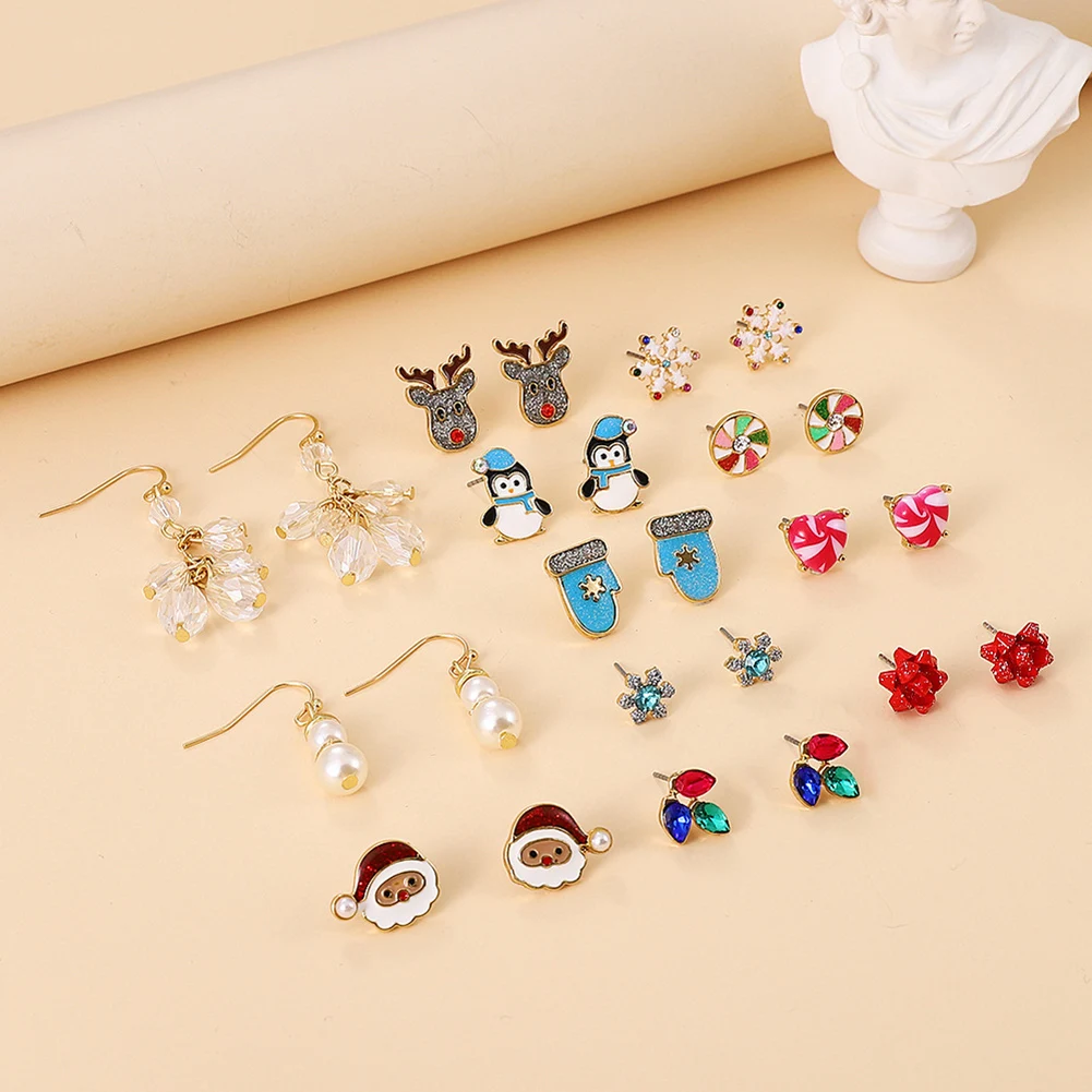 

2022 Trendy New Design Trendy Xmas Tree Brown Elk Snowman Santa Claus Earrings Hot Christmas Gifts For Women Fashion Jewelry Set