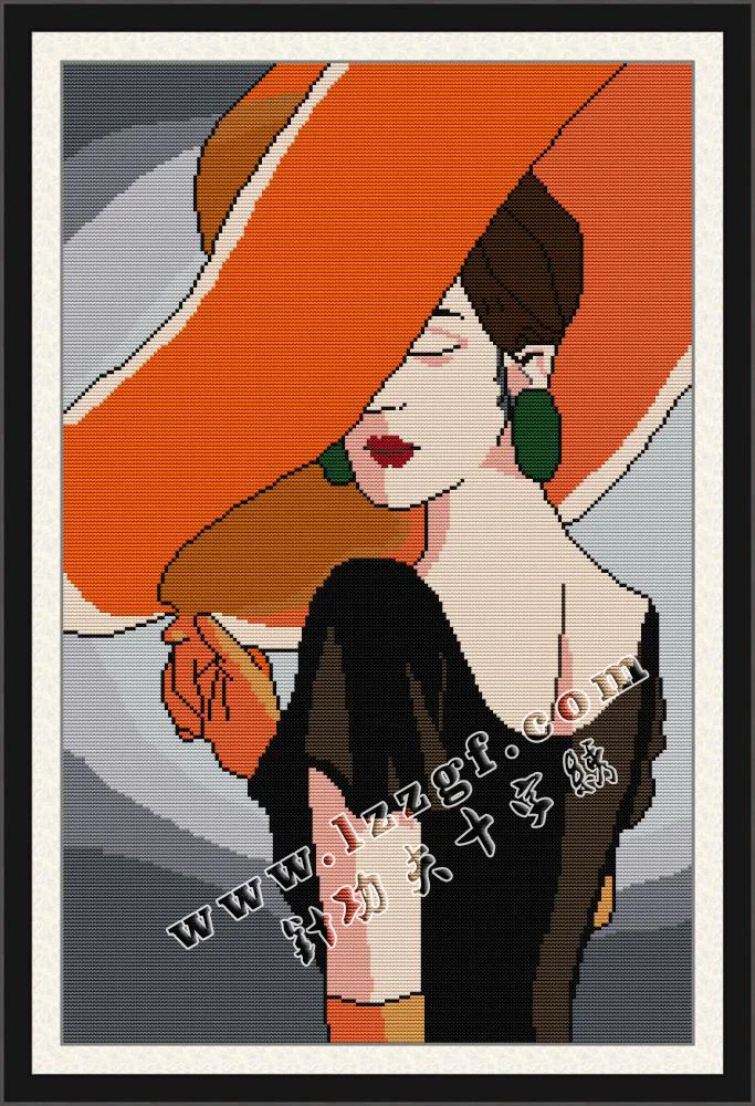 

Joy Sunday Pre-printed Cross Stitch Kit DIY Easy Pattern Aida 14/11CT Stamped Fabric Embroidery Set-Orange Hat Lady