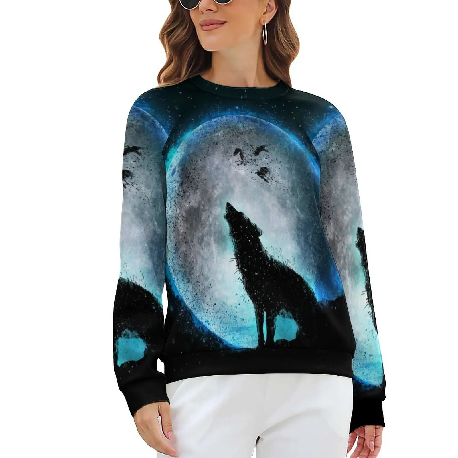 

Funky Wolf Casual Hoodies Womens Midnight Howl Y2k Graphic Hoodie Long Sleeve Classic Oversized Sweatshirts Birthday Present