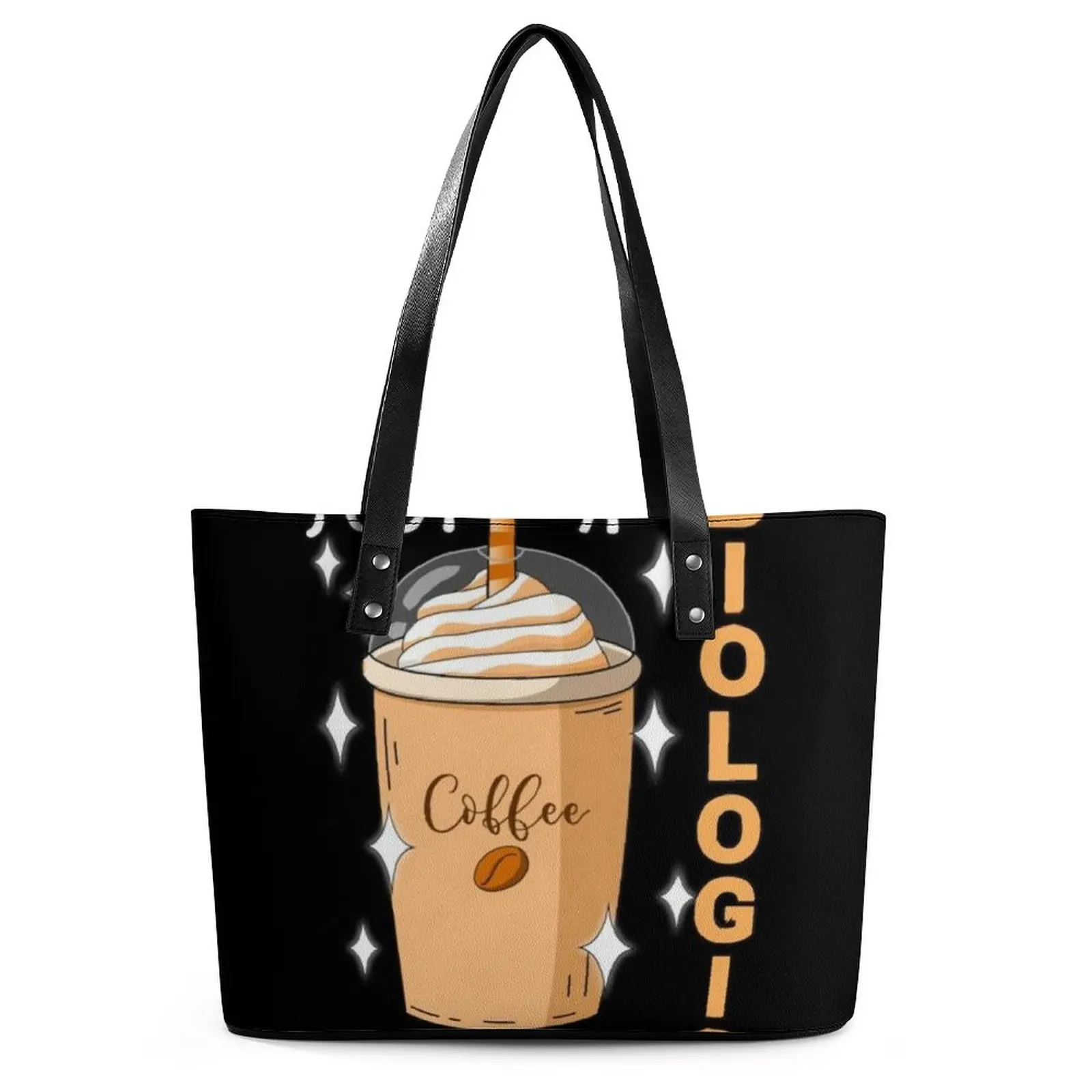 

Женская сумка-тоут с короткими ручками и принтом кофе