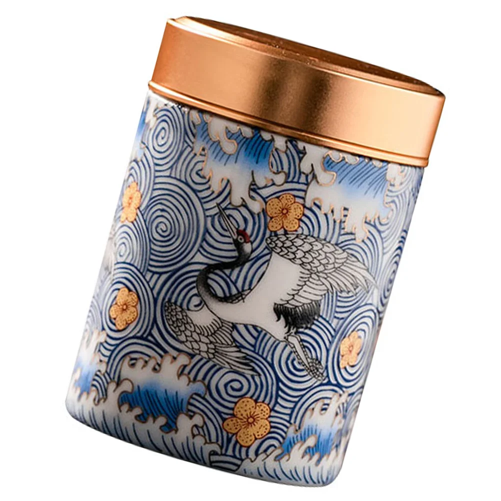 

Enamel Tea Sealed Jar Decorative Storage Holder Tins Loose Canister Small Pot