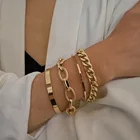 Комплект из 4 предметов в стиле панк бордюр кубинская цепь браслеты комплект ювелирных изделий для женщин Майами в богемном стиле толстый золотой Цвет браслеты-шармы браслеты для ног, модное ювелирное изделие