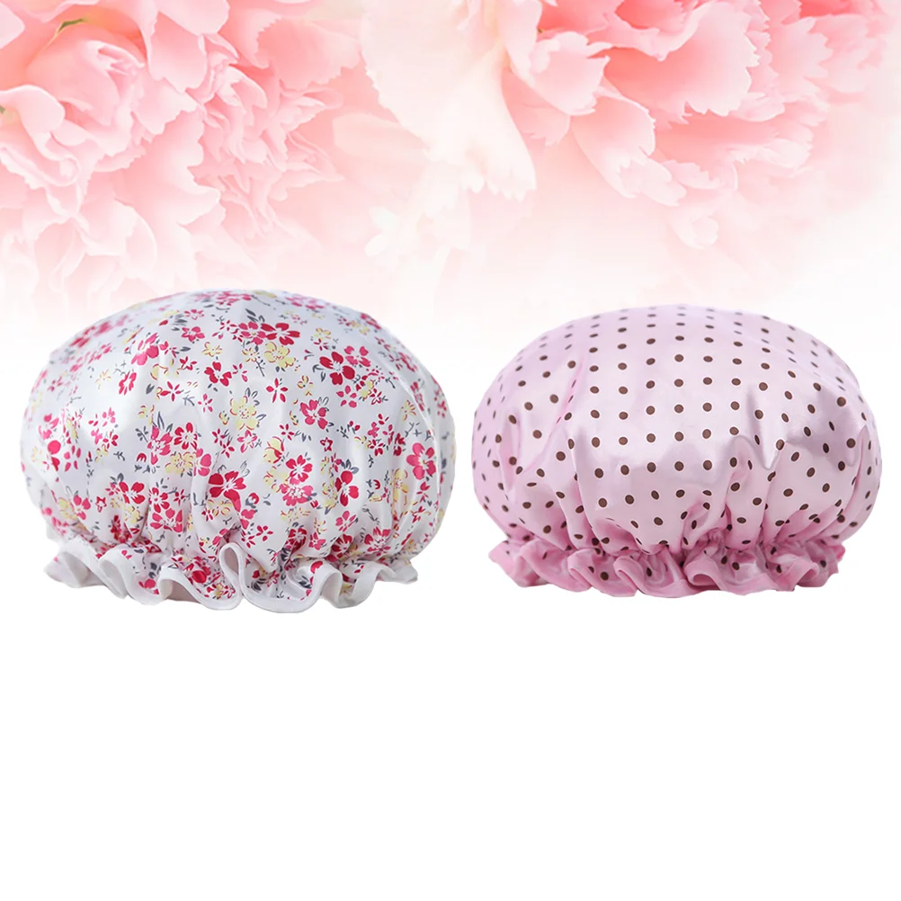 

2 Pcs Bathing Cap Waterproof Hair Caps Double Layer Women Hat Protector Styling