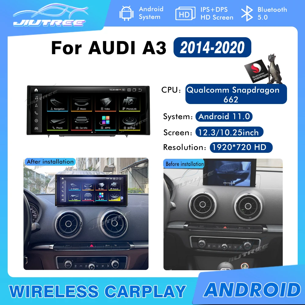 

256 ГБ, 12,3 дюйма, Snapdragon 662, Android 11, автомобильное радио для AUDI A3 2014, 2015 -2020, автомобильный мультимедийный плеер, головное устройство для Carplay