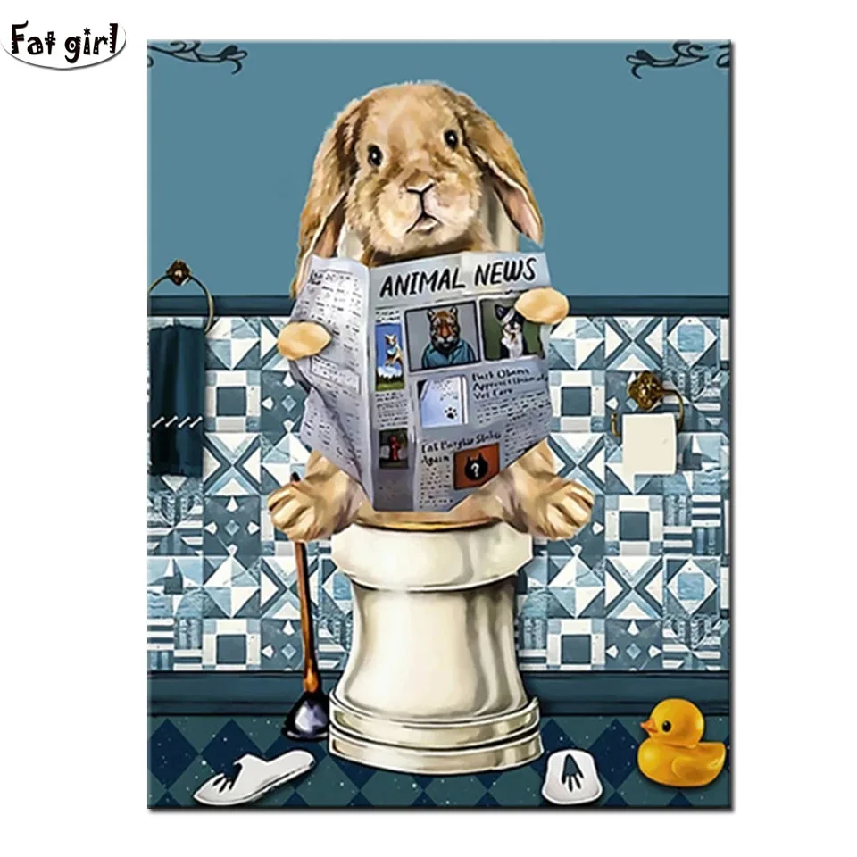 

Алмазная 5D картина «кролик» в туалете, алмазная вышивка «сделай сам», полная выкладка, мозаика для ванной комнаты, украшение для вышивки кре...