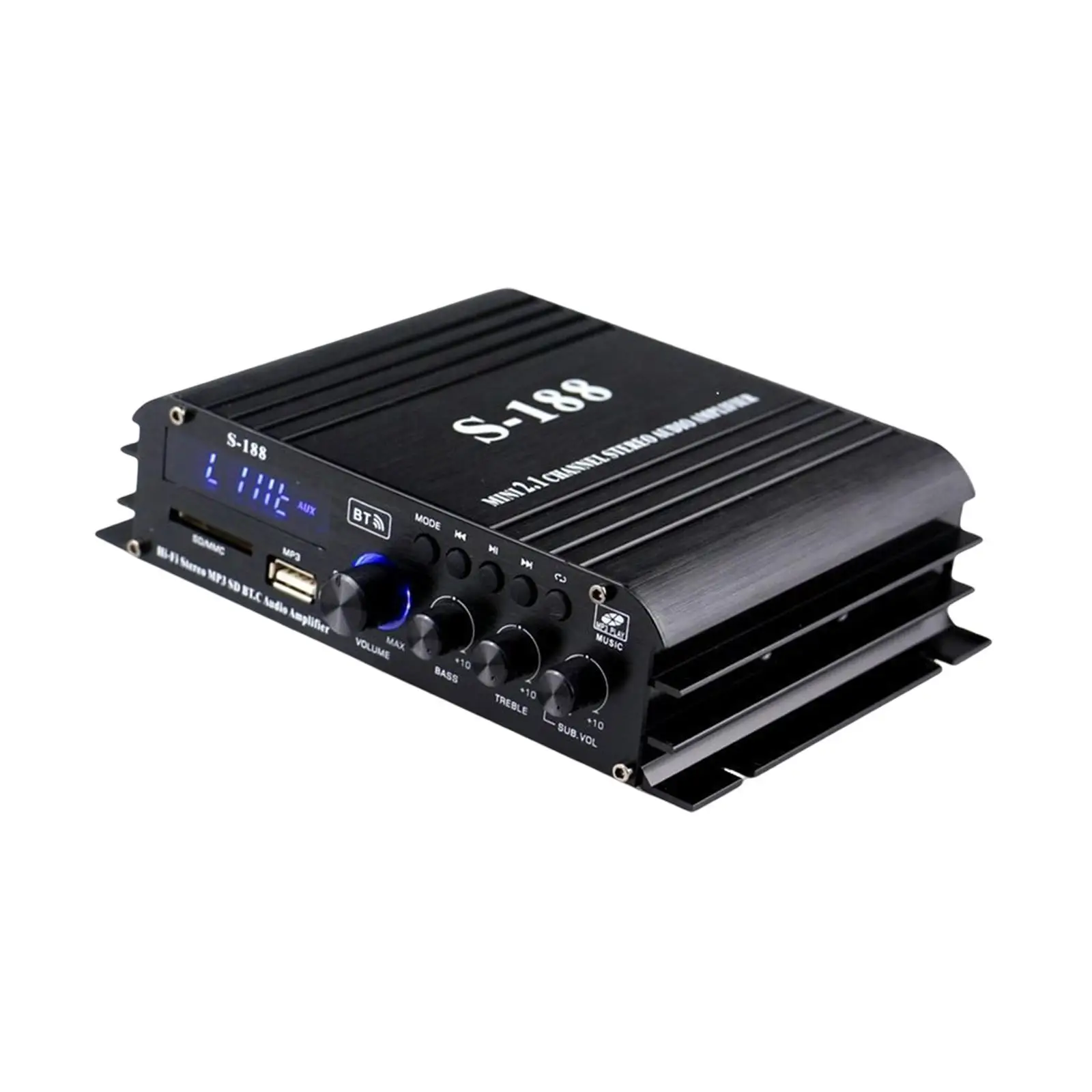 

Wireless Power Amplifier 40wx2 Audio sub Bass Amp EU Adapter Plug Digital LED Display with Bass and Treble Control Knobs 2.1CH