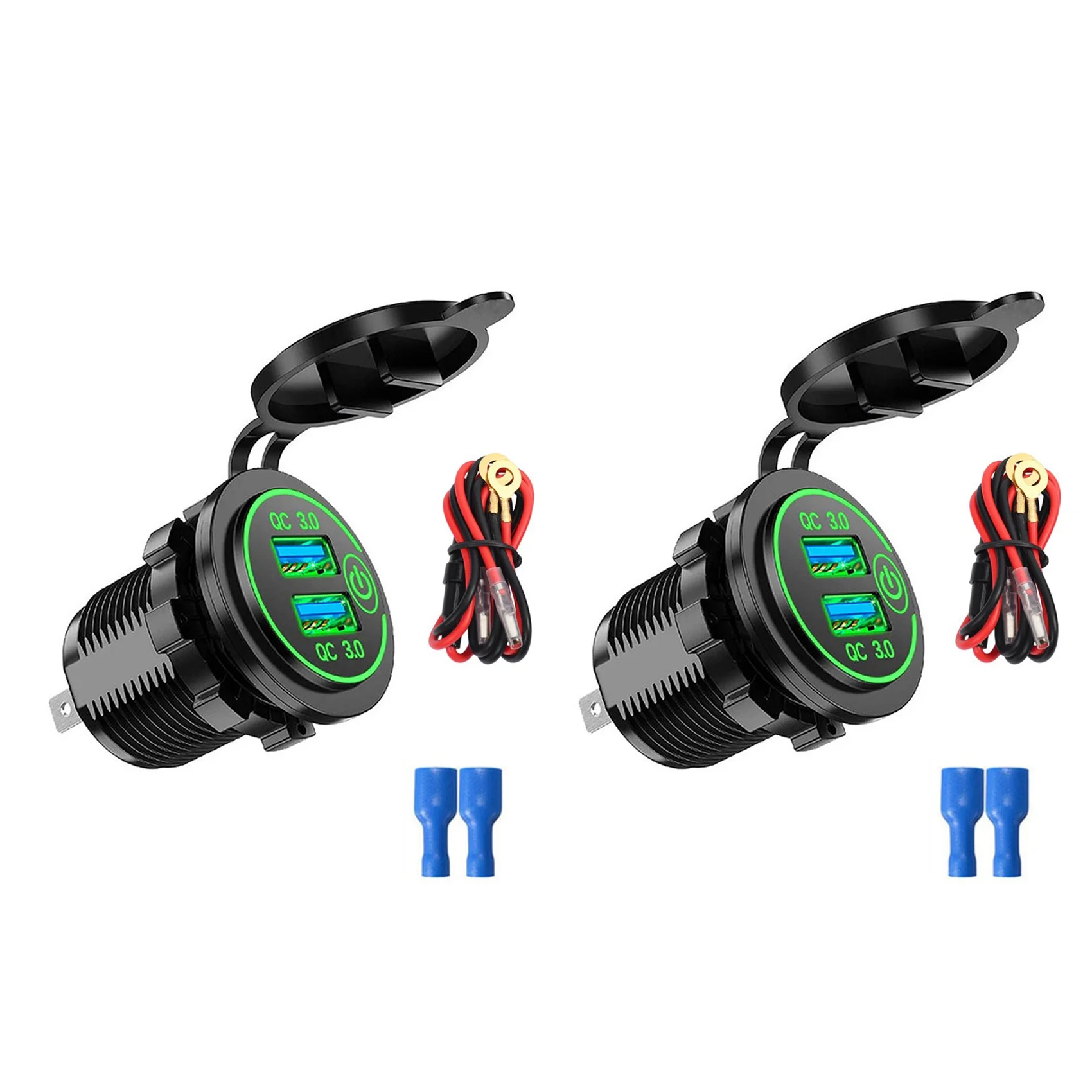 

2 шт., автомобильное зарядное устройство с двумя USB-портами, 12 В/24 В