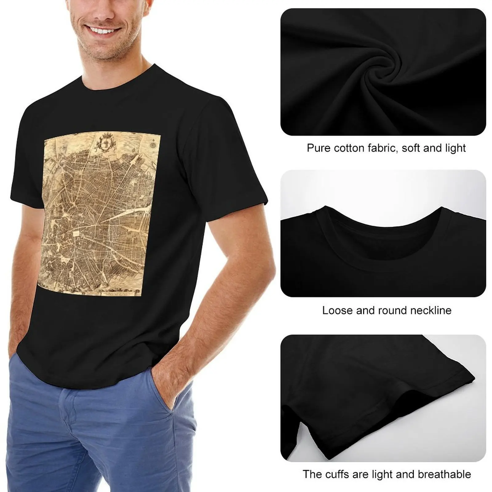 Карта города Мадрида футболка 1656 от Don Pedro Teixeira таможенный дизайн мужская с