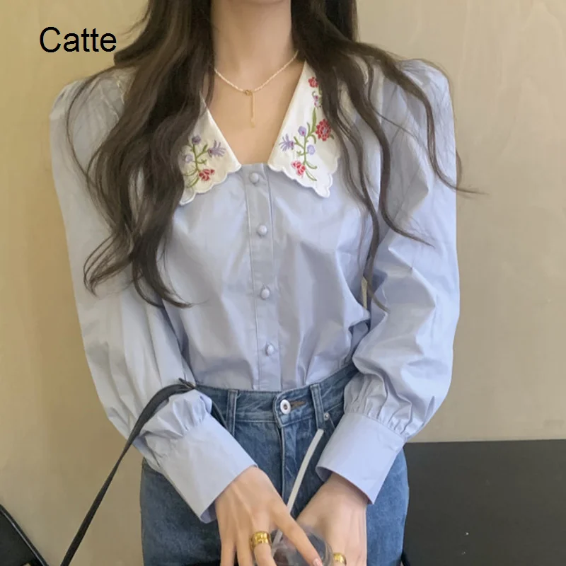 

Button Up Shirt Women Korean ChicClothing Mori Girl Blouse Fashion Linen Shirt Vintage French Spring And Summer Casual Top