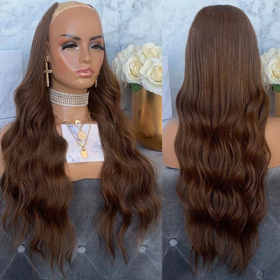 

Glueless Chocolate Brown U Part Wig Body Wave 100% Natural Human Hair Wavy 250Density Peruvian Remy Full Machine Made Half V Wig