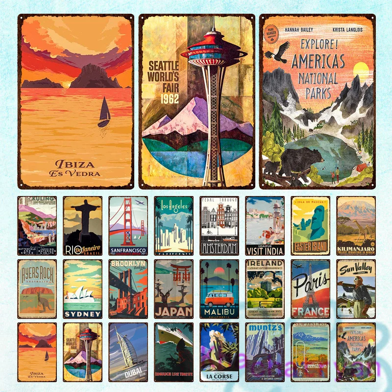 

Всемирно популярный пейзаж, морская кожа, металлическая табличка с ржавчиной, железная Оловянная табличка, настенная живопись для паба, гос...