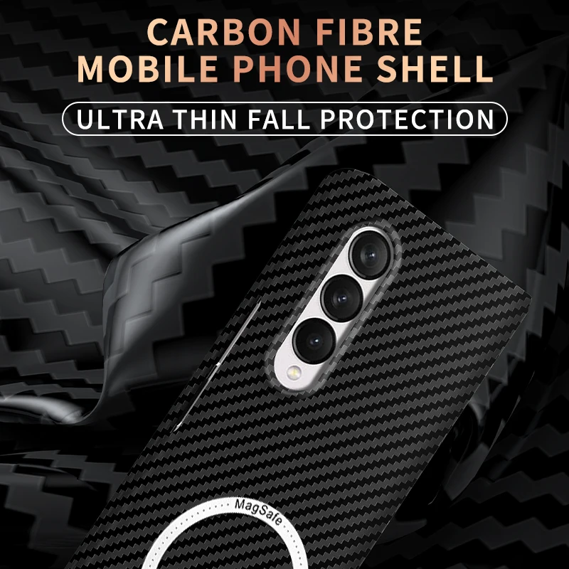 Luxury Carbon Fiber Macsafe Magnetic Case for Magsafe Samsung Galaxy Z Fold 4 3 2 Z Flip 4 3 ZFlip Flip4 Flip3 Mac Safe Cover images - 6