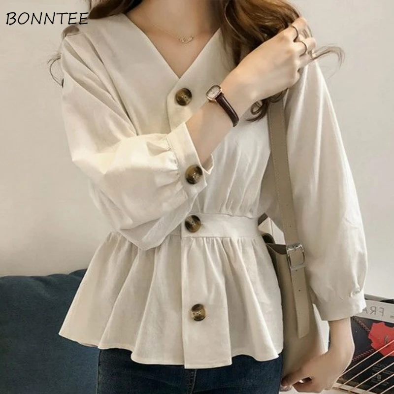 

Shirts Women Solid V-neck High Street Elegant Office Lady Popular Spring Kawaii Girlish S-4XL BF Casual Prevalent Crops Clothes