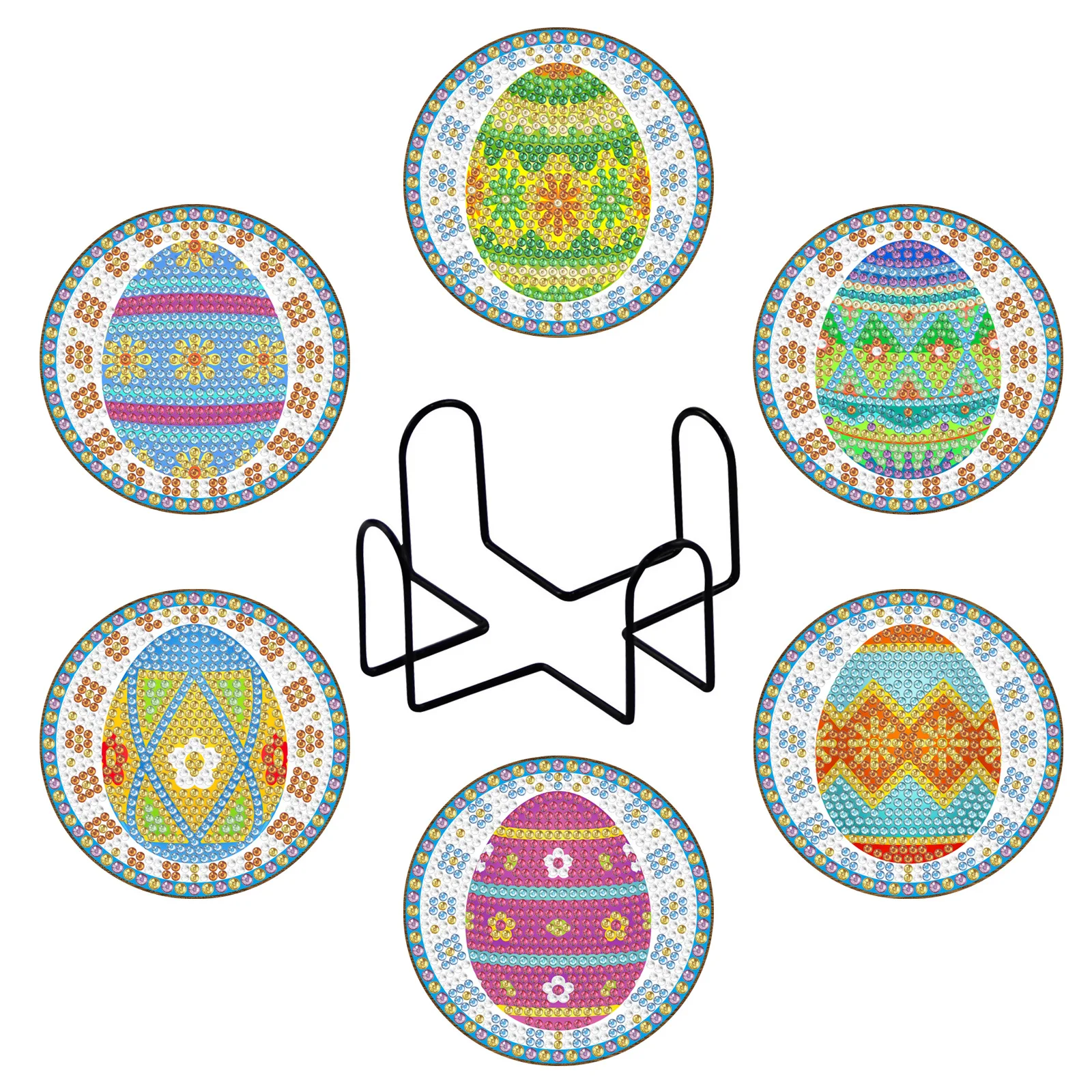 

6Pcs/Set DIY Diamond Painting Coaster with Holder Easter Decoration Table Placemat Cup Mat for Home Decor Kitchen Accessories