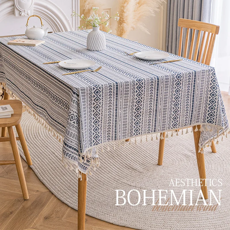

Cotton and Linen Table Cloth Boho Home Party Decoration Wash-free Tablecloth for Table Runner Wedding Deco Rectangular Cloth