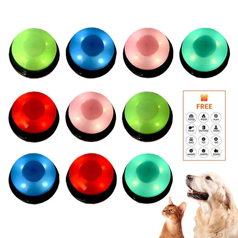 

Birthday Whistles Party Favors for Kids Dog Button Recordable with LED Buzzer Button Communication Talking Pet Training Pet Toy