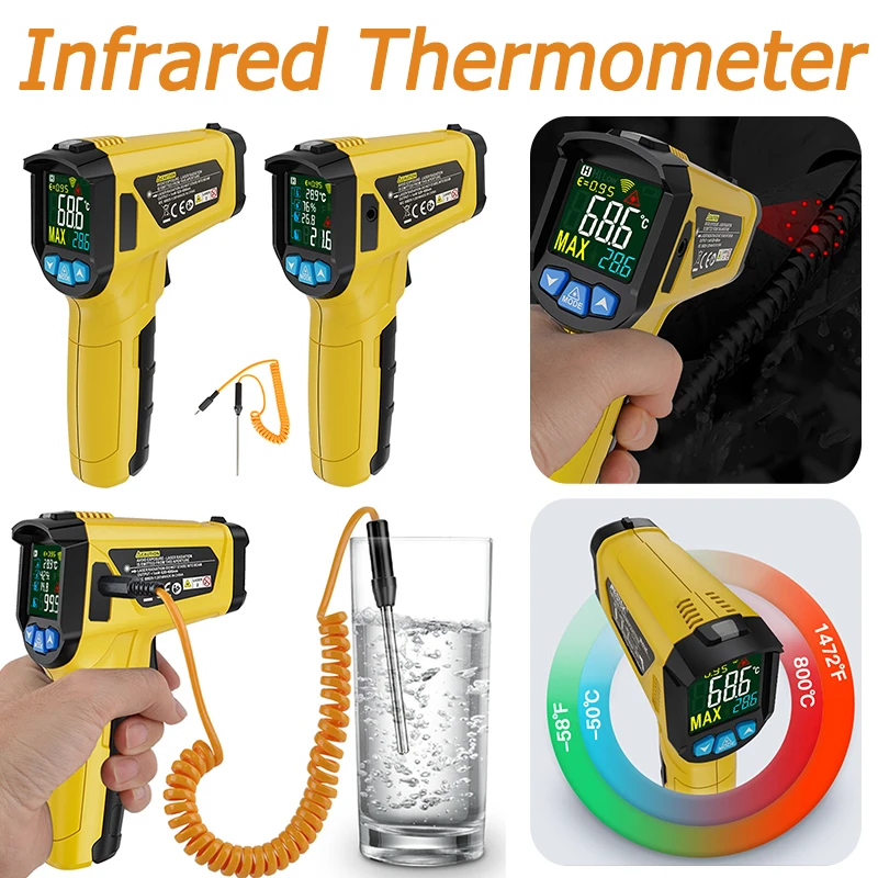 

High Temperature Infrared Electronic Thermometer Non Contact Thermometro Pyrometer IR Thermometer Gun Digital Temperature Meter