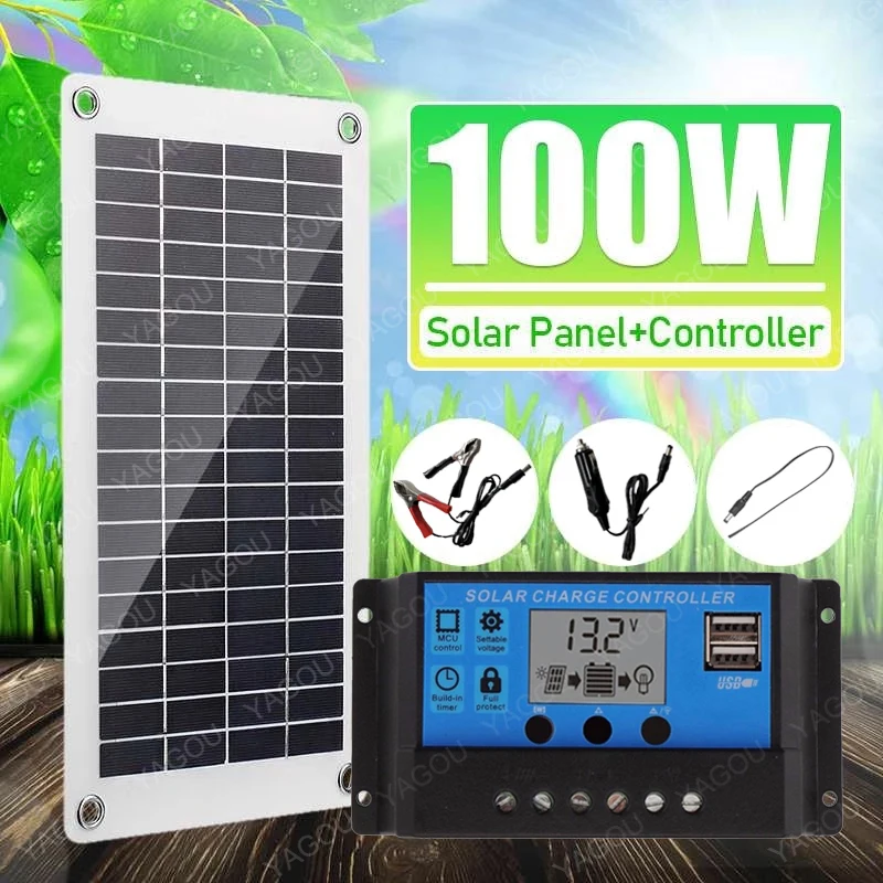 100W Solar Panel Kit Complete 12V Solar Plate Controller Cel