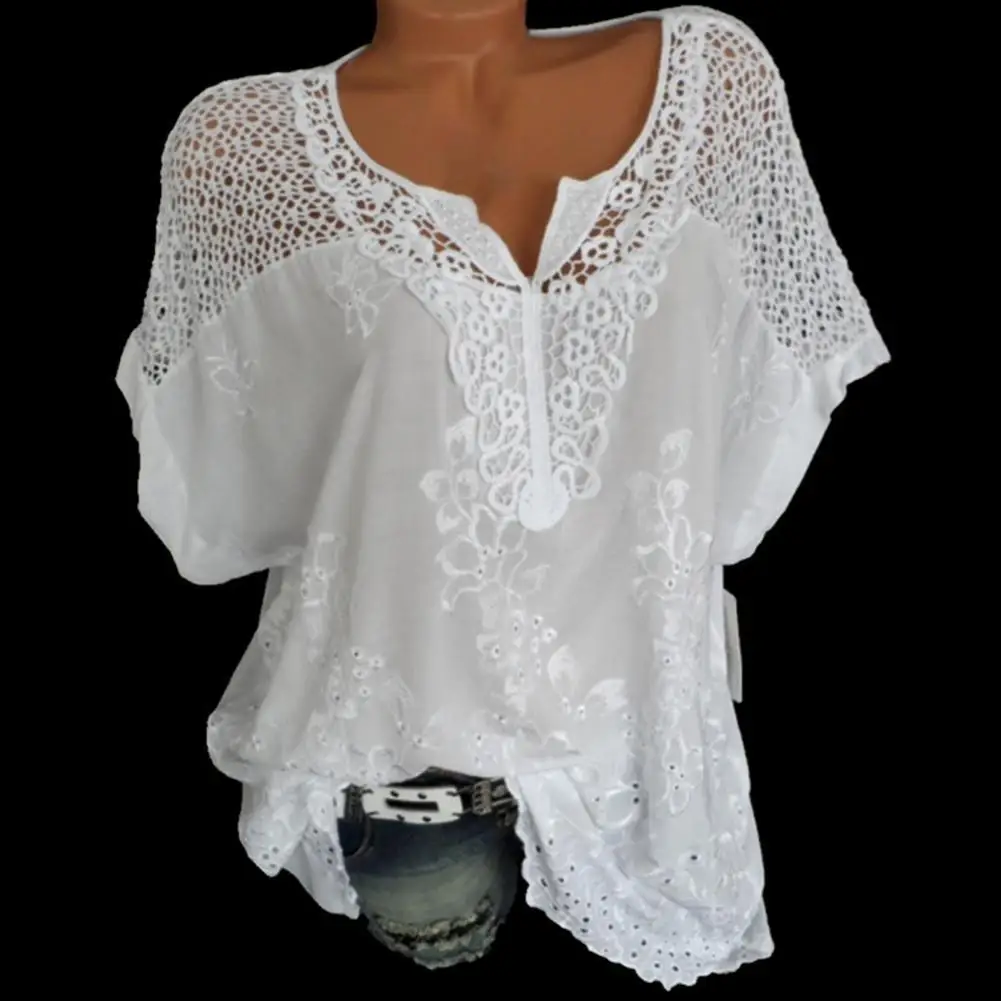 

Stylish Shirt Hollow Out Ladies Ladies Top Loose-fitting Pure Color Blouse