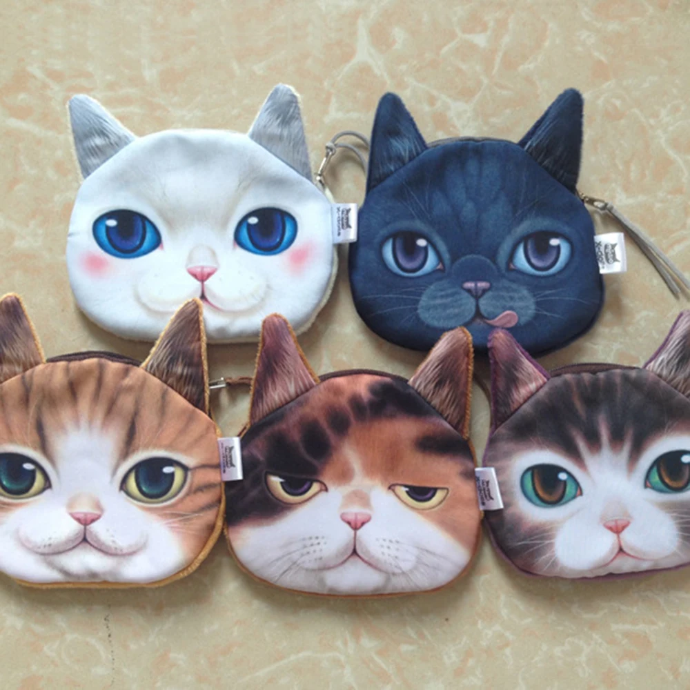 Cute Cat Mini Coin Purse Girl Wallet Zipper Soft Cartoon Coin Purse Data Line Bag Simplicity Durable Coin Purse Bag Accessories