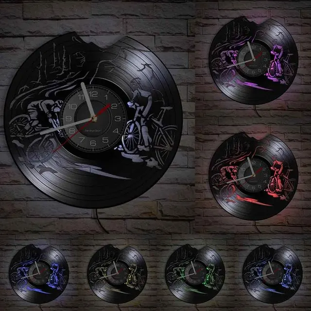 

Виниловые настенные часы LP для велоспорта, наружные для езды на велосипеде, гоночного велосипеда, ретро настенные часы, подвесной декор, луч...