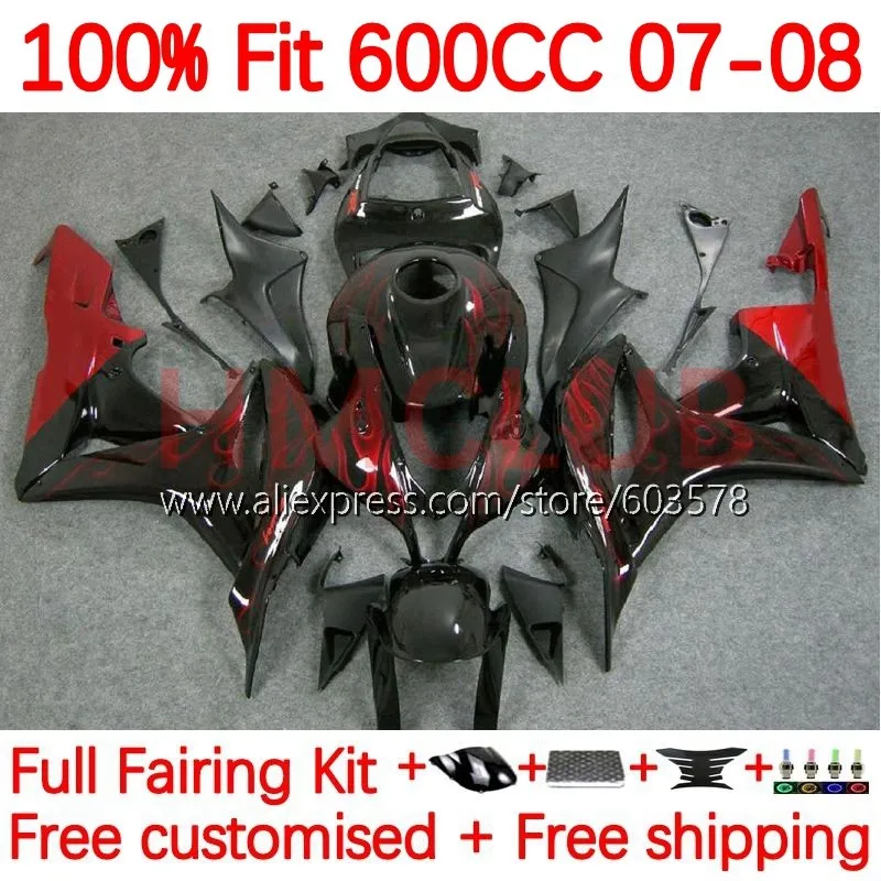

Injection Body For HONDA CBR600 CBR 600RR 600F5 600 RR CC F5 CBR600RR 2007 2008 CBR600F5 07 08 OEM Fairing 145No.6 red flames