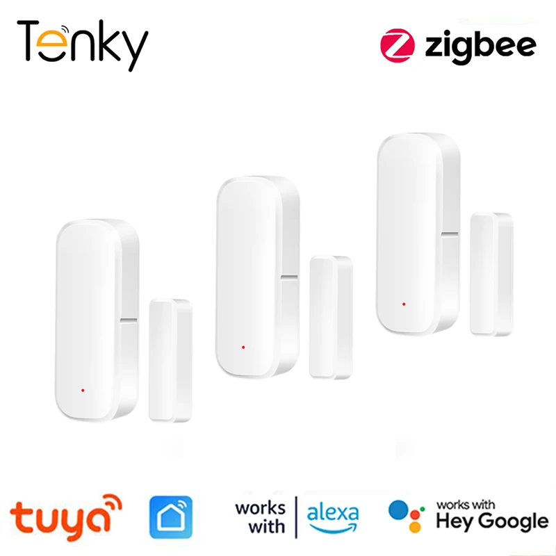 

Смарт-Датчик Tuya ZigBee для окон и дверей, детектор для умного дома, с голосовым управлением и уведомлениями об опасности, работает с Alexa Google Home