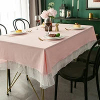 solid color lace edge table coverfrench retro style cotton tableclothfor kitchen dining room party holiday tabletop decoration