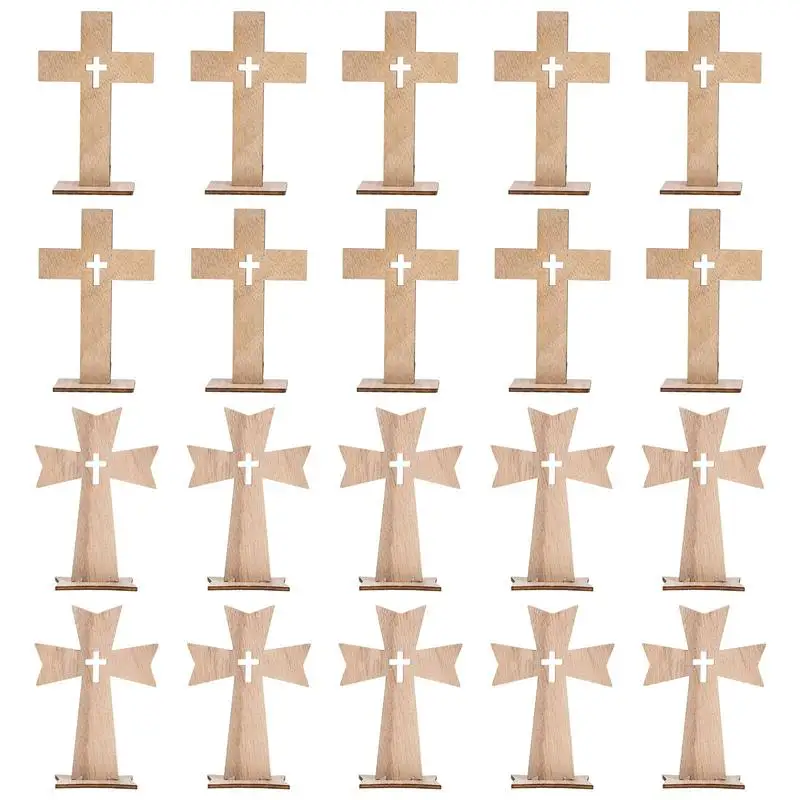 

20Sets Wood Cross Shape Adorn for Home Decor Wooden Cross Ornament for Home Wooden Craft DIY Projects