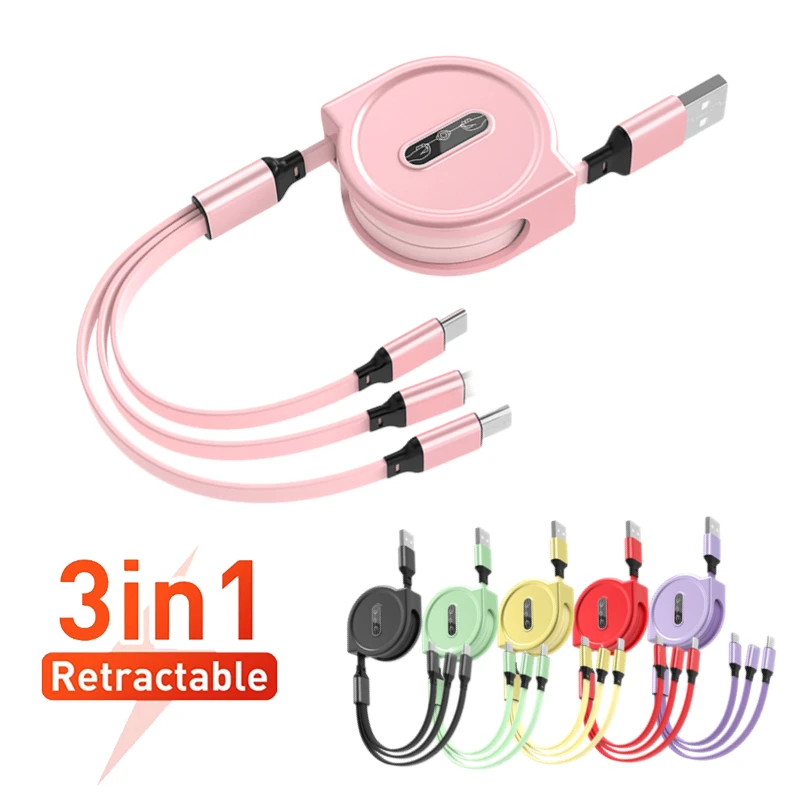 

Retractable 3 In 1 Usb Cable for iPhone & Micro USB & Type C Cable Fast Charging Portable Cable Lighting Usb for Xiaomi Samsung