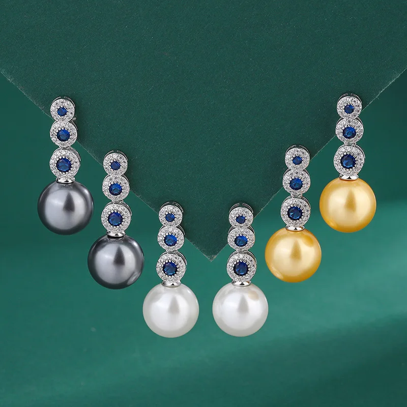 

S925 стерлингового серебра белого золота жемчуг синий кристалл серьги для женщин 2023 модные личности роскошные ювелирные изделия шармы подарок