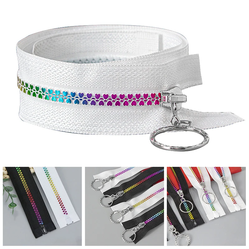 

1PC Zippers 5# Nylon Open-end Resin Gradient Zippers Heart Colorful Toothes Sewing Accessories For Clothes Bags