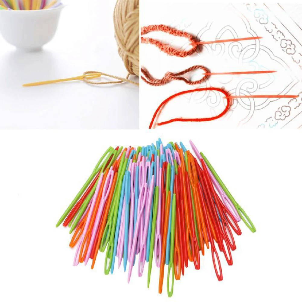 

100 Pieces Plastic Sewing Needles Multicolor Plastic Sewing For Crafts Clothing Shoes DIY Kniting Needles Cusp Crochet Hooks