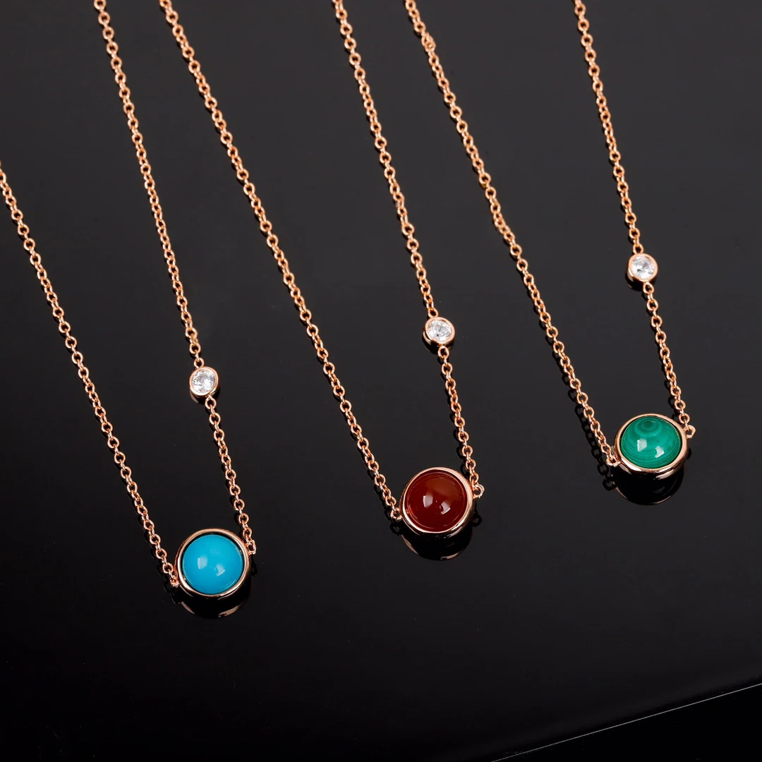 

Luxury Jewelry Brand Malachite Turquoise Red Chalcedony Silver Rose Gold Bracelet Necklace Set Women Top Quality Designer Trend