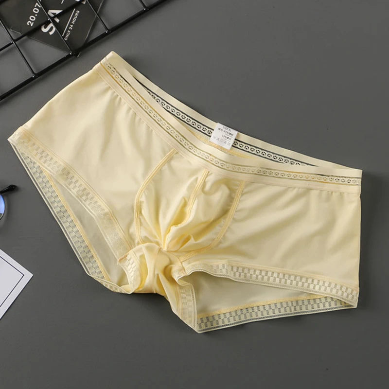 

Mens Underwear Boxers Translucent Underwear Ice Silk Men's Panties Large Size Men's Shorts with Print Low-Rise Breathable