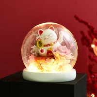japanese style eternal artificial flower led ceramics lucky cat mascot home decor accessories valentines day decoration gift