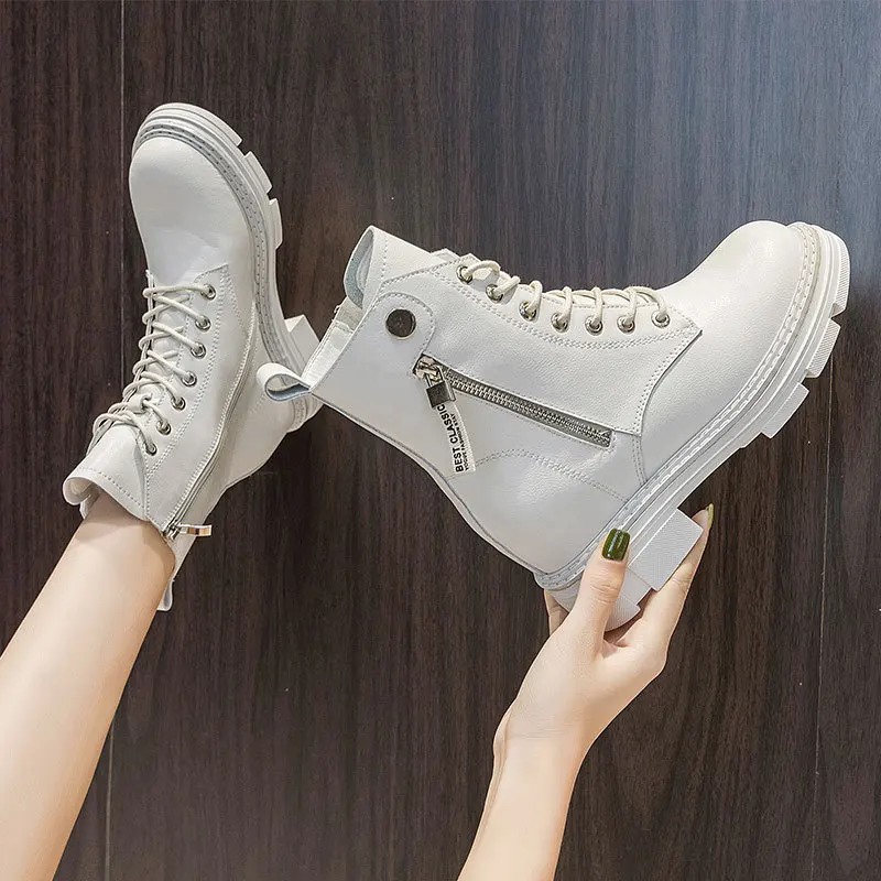 2021 Autumn short Boots Women's Thick-soled Inner Heightening Korean Style Double-sided Zipper Short Boots Women's Shoes Boots
