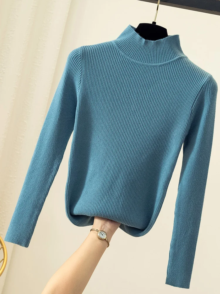 

Office Pullover Korean Clothes Clothing 2022 Autumn Winter Women Long Sleeve Turtleneck Tight Stretch Pull Sweaters