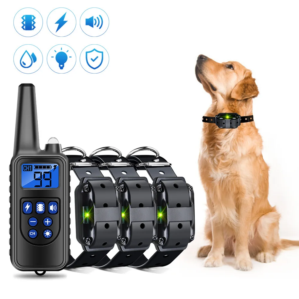 

Electric Dog Training Collar Rechargeable Waterproof Pet 800M Remote Control Dog Anti Bark Stop All Size Shock Vibration Sound