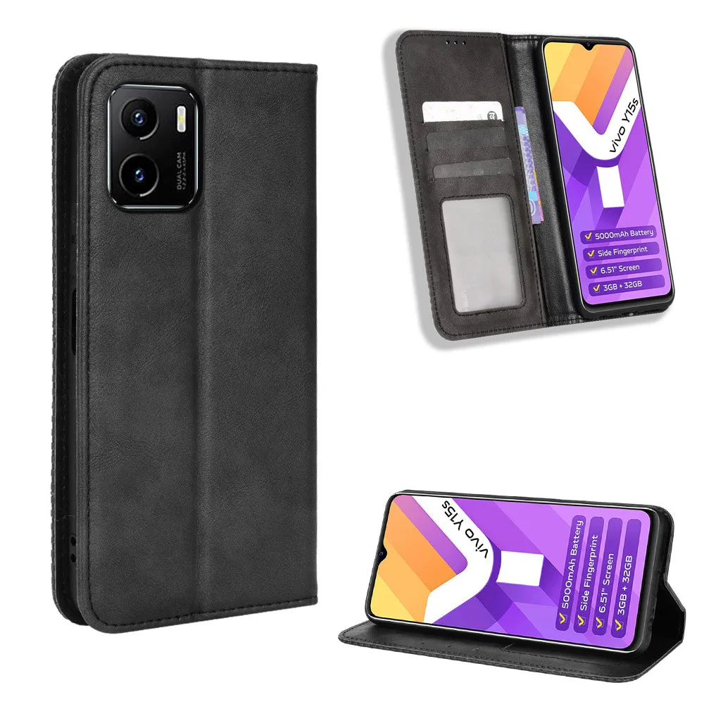 

For Vivo Y01 Y15A Y15S 2021 Flip Case Retro Luxury Leather Wallet Magnetic Auto Closed Full Cover For Vivo Y 01 Y 15A Y 15S Bags