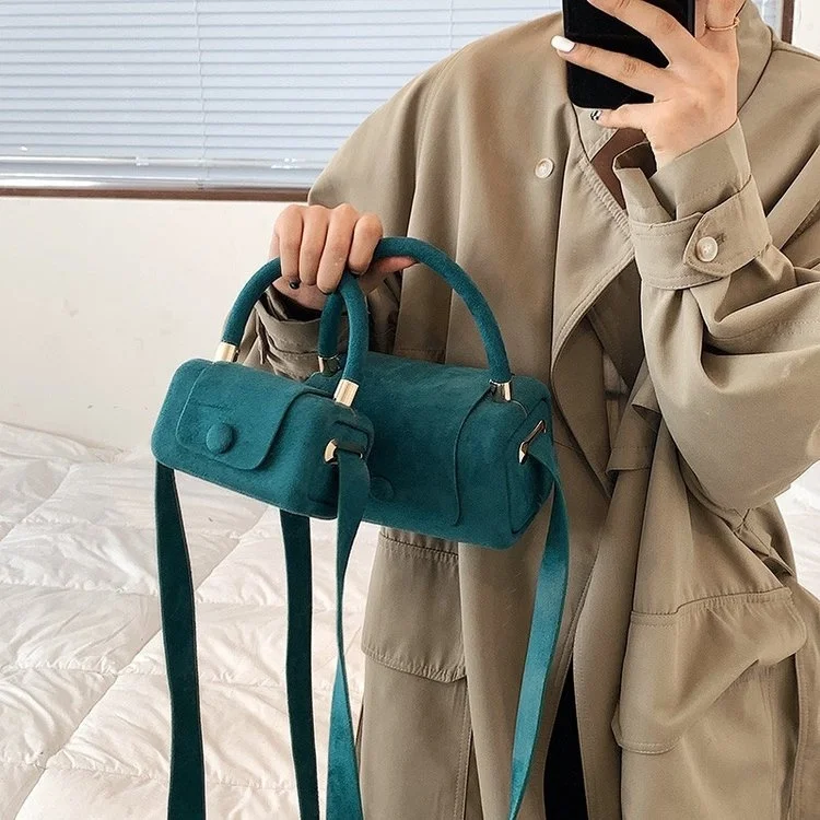 

Vintage Scrub PU Leather Small Crossbody Suede Shoulder Bags for Women 2023 Winter Luxury Designer Tote Purses And Handbags