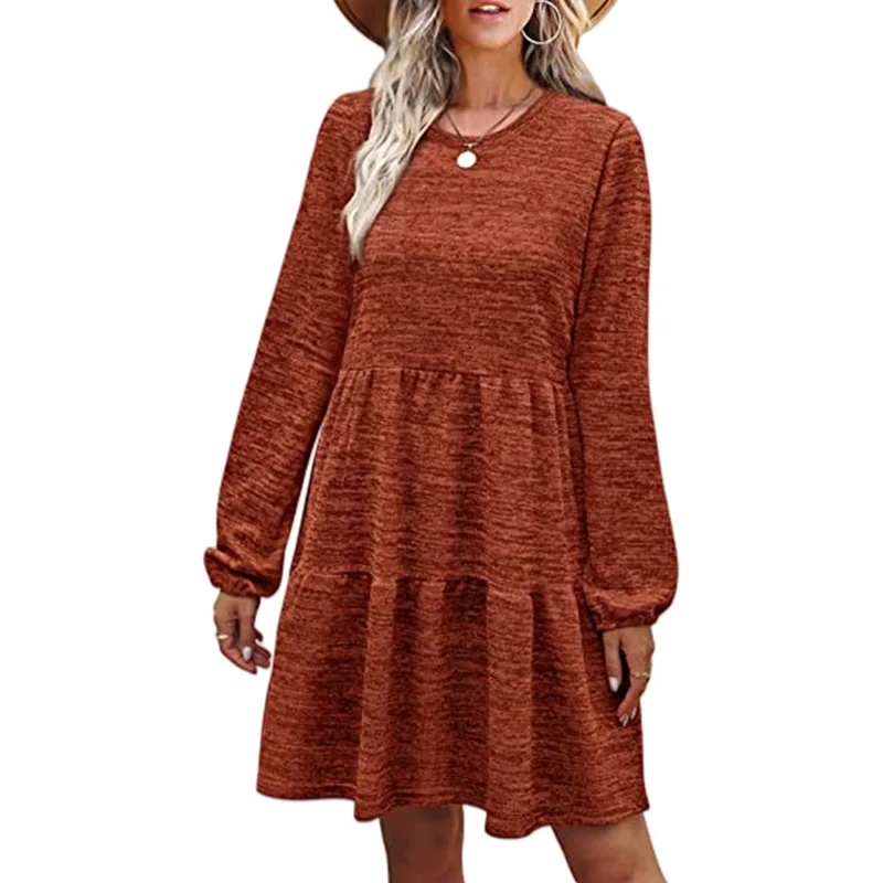 

Winter Women's Solid Long Sleeve Round Neck Maternity Dress White