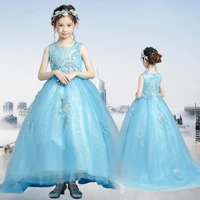 luxury girl flower girl wedding dress bridesmaid puffy princess dress summer blue dress little girl performance host party dress