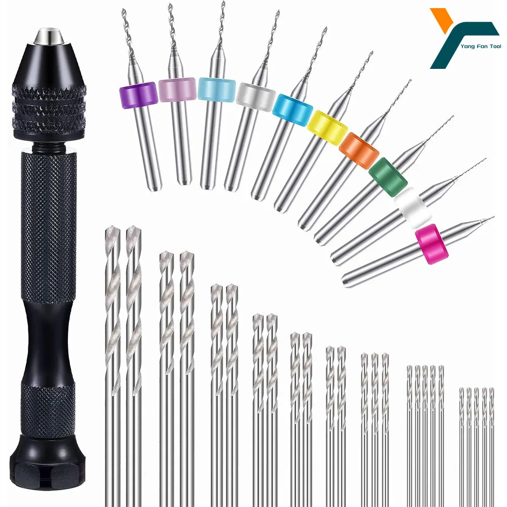 36Pcs Micro Hand Drill Bits Set  Pin Vise PCB Mini Drill Twist Drill Punching Rotary Tool For Jewelry Wood Craft DIY Sculpture