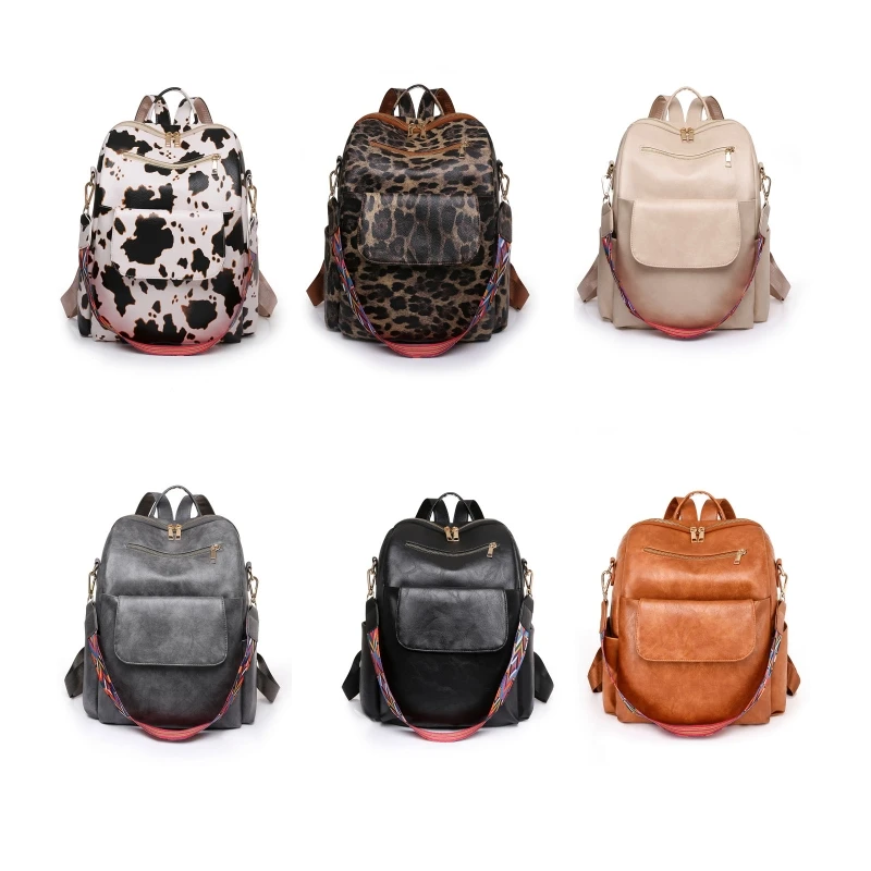 

PU Leather Backpack Double Shoulder Bag with Zippers and Pockets Purse for Women Outdoor Travel Casual Daypack Supplies