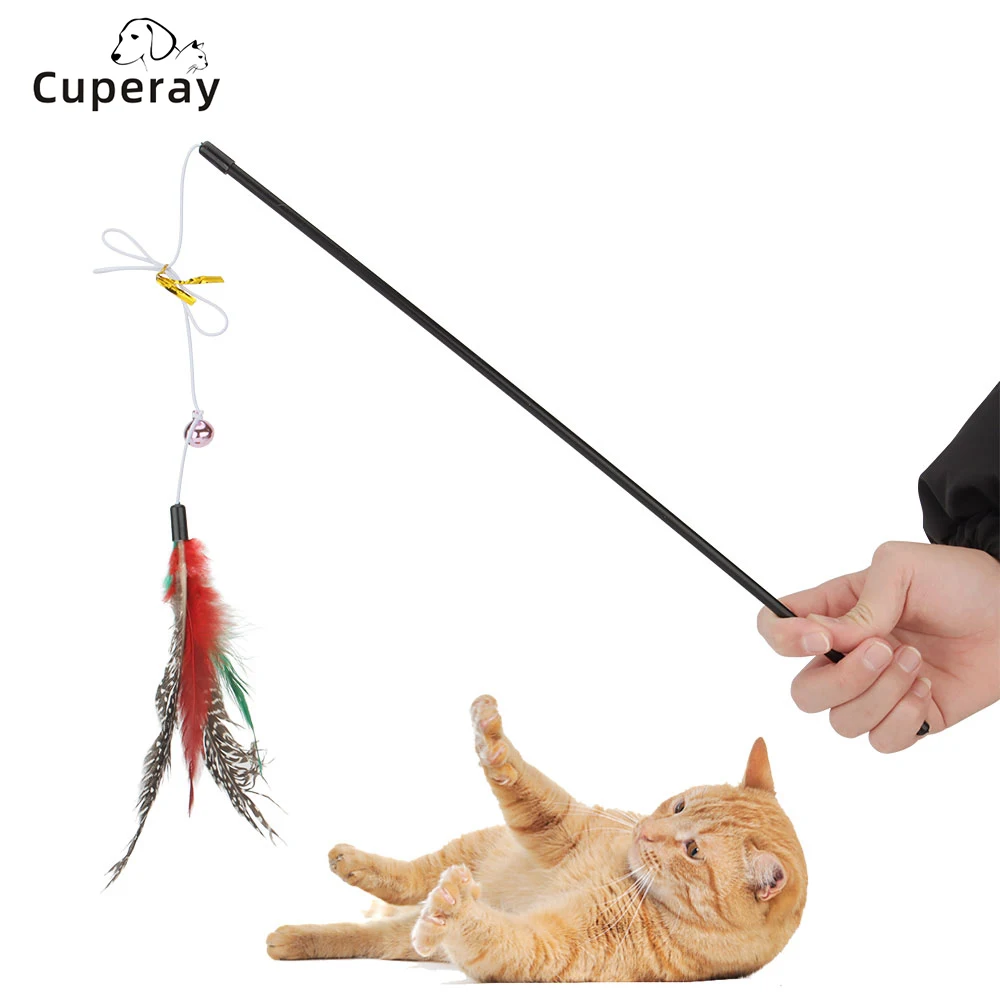 

3 PCS Cat Wand Toys, Funny Interactive Cat Feather Wand Toy for Indoor Cats, Elastic String Cat Pole Toy with Bell, Feather