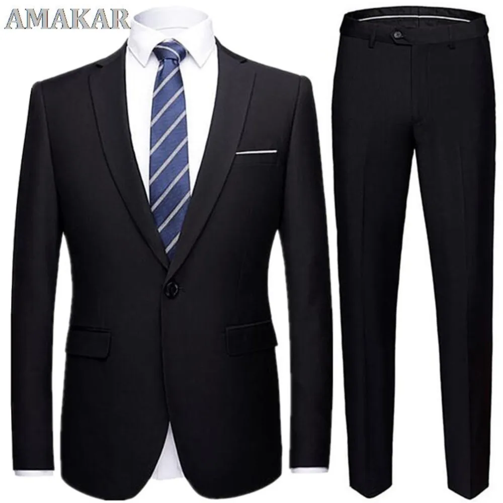 

Jacket + Pants 2 Pieces Set / 2022 Fashion New Men's Casual Boutique Business Dress Wedding Groom Suit Coat Blazers Trousers