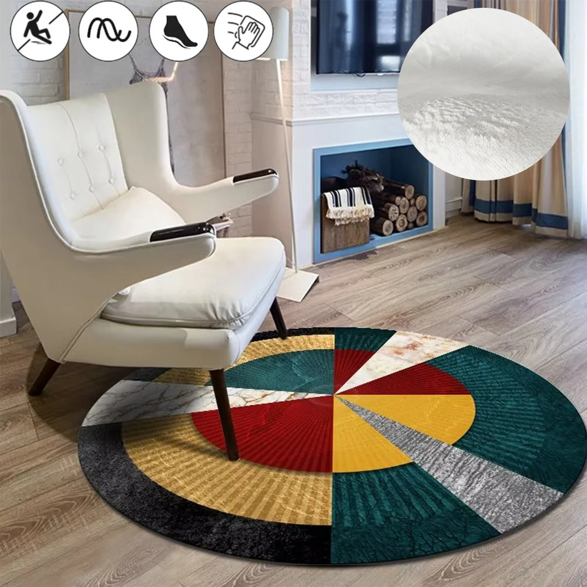 

Nordic Retro Rugs for Bedroom Soft Non-slip Dressing Table Carpet Chair Mat Round Cloakroom Large Size Carpets for Living Room